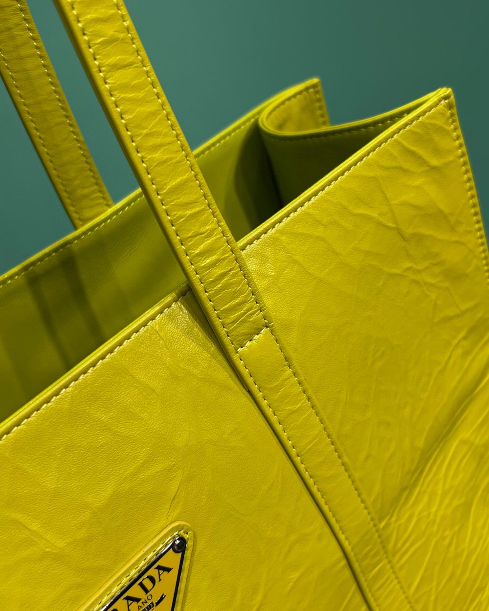 Medium Antiqued Nappa Tote Bag In Yellow/Green For Women 15.3 in/ 39cm