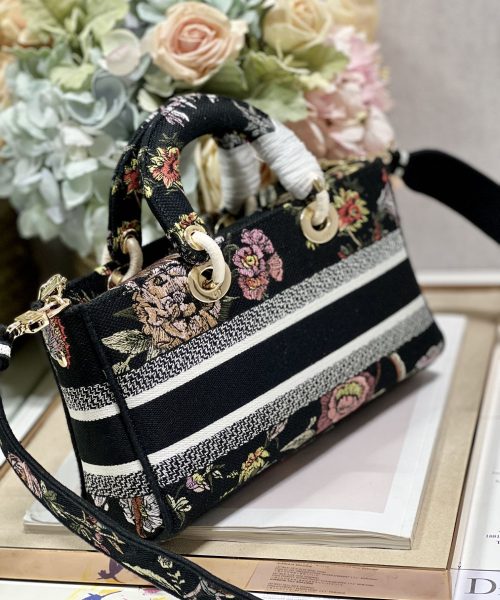 1:1 Replica Medium Lady D-Joy Bag White/Black For Women 10in/26cm