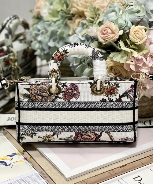 1:1 Replica Medium Lady D-Joy Bag White/Black For Women 10in/26cm