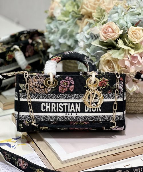 1:1 Replica Medium Lady D-Joy Bag White/Black For Women 10in/26cm