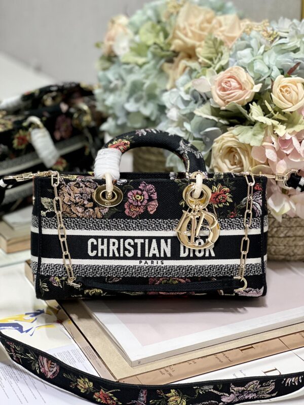 1:1 Replica Medium Lady D-Joy Bag White/Black For Women 10in/26cm