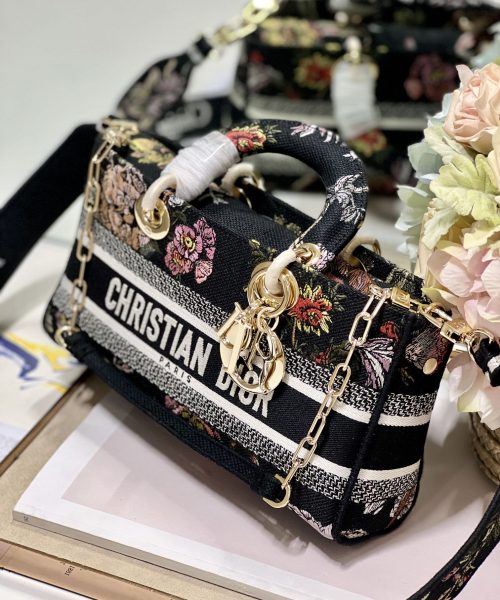 1:1 Replica Medium Lady D-Joy Bag White/Black For Women 10in/26cm