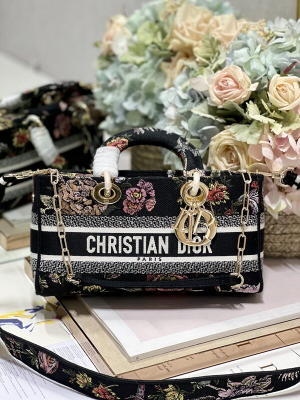1:1 Replica Medium Lady D-Joy Bag White/Black For Women 10in/26cm