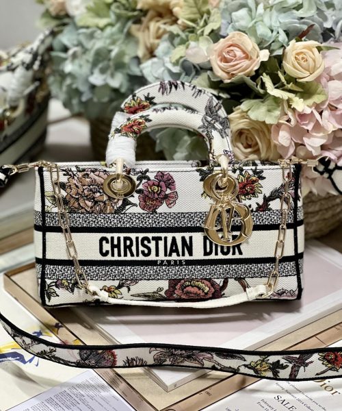 1:1 Replica Medium Lady D-Joy Bag White/Black For Women 10in/26cm