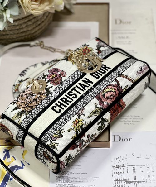 1:1 Replica Medium Lady D-Joy Bag White/Black For Women 10in/26cm