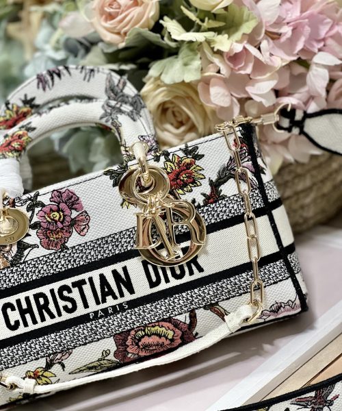 1:1 Replica Medium Lady D-Joy Bag White/Black For Women 10in/26cm