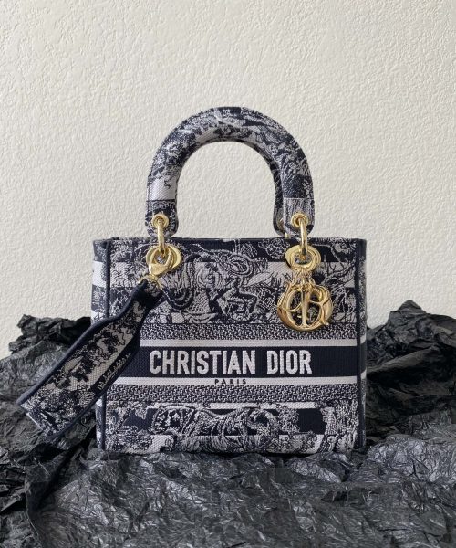 1:1 Replica Medium Lady D-Lite Bag Black For Women 9.5in/ 24cm