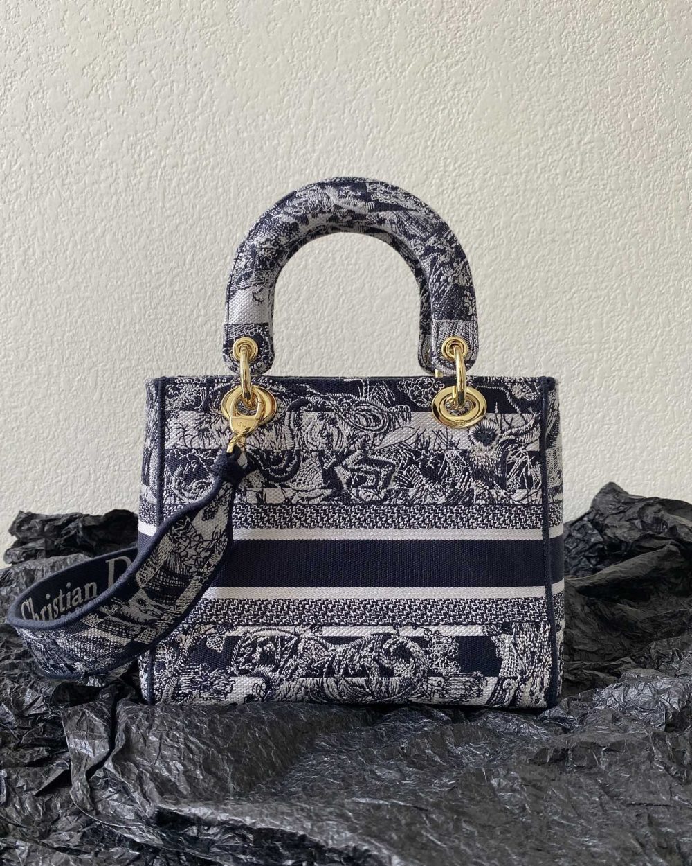 1:1 Replica Medium Lady D-Lite Bag Black For Women 9.5in/ 24cm