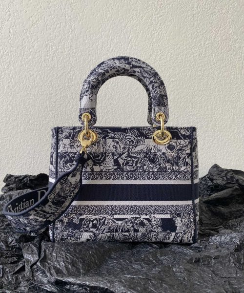 1:1 Replica Medium Lady D-Lite Bag Black For Women 9.5in/ 24cm