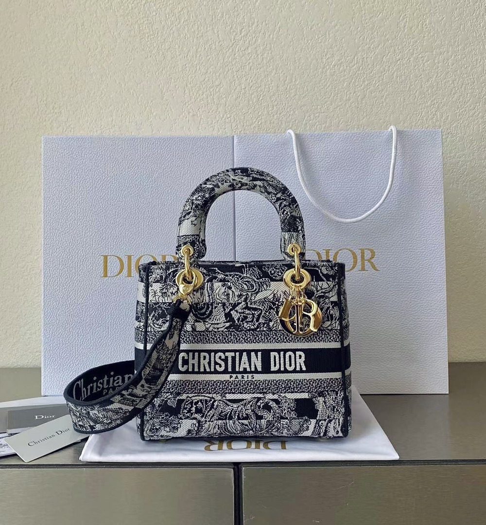 1:1 Replica Medium Lady D-Lite Bag Black For Women 9.5in/ 24cm