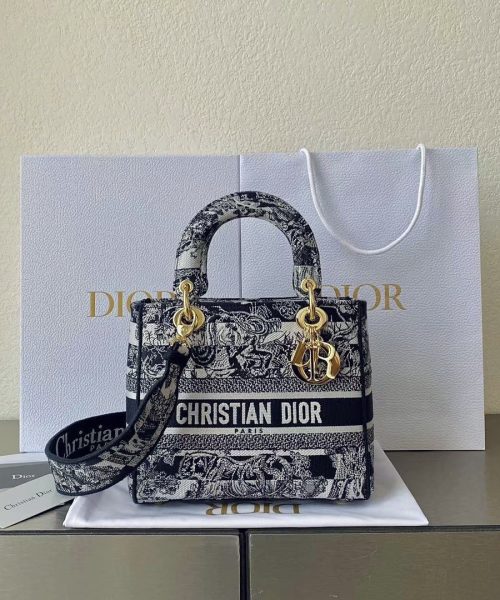 1:1 Replica Medium Lady D-Lite Bag Black For Women 9.5in/ 24cm