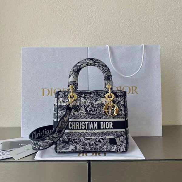 1:1 Replica Medium Lady D-Lite Bag Black For Women 9.5in/ 24cm