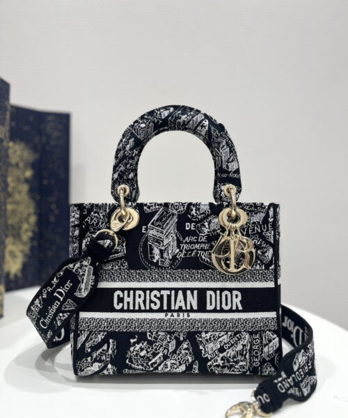 1:1 Replica Medium Lady D-Lite Bag Black For Women 9.5in/ 24cm M0565OOMP_M993