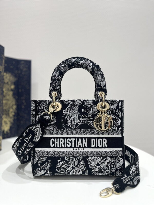 1:1 Replica Medium Lady D-Lite Bag Black For Women 9.5in/ 24cm M0565OOMP_M993