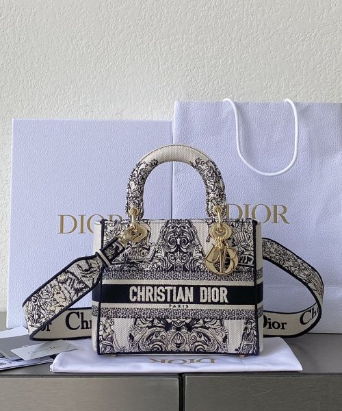 1:1 Replica Medium Lady D-Lite Bag White For Women 9.5in/ 24cm