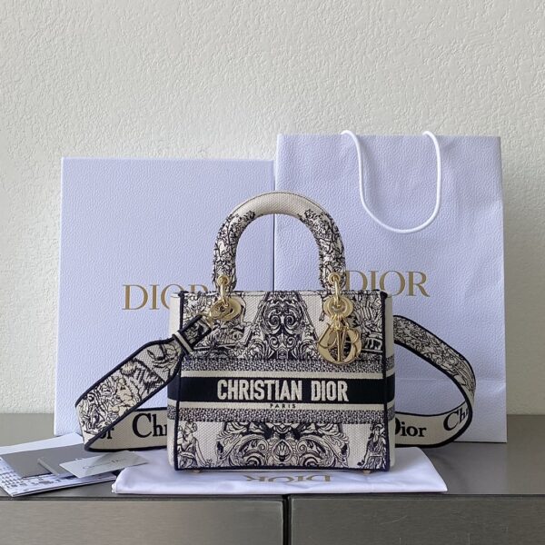1:1 Replica Medium Lady D-Lite Bag White For Women 9.5in/ 24cm