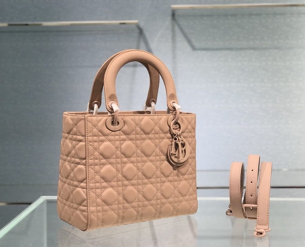 1:1 Replica Medium Lady Dior Bag Dark Blue/White/Black/Beige For Women 9.5in/24cm