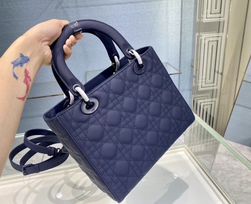 1:1 Replica Medium Lady Dior Bag Dark Blue/White/Black/Beige For Women 9.5in/24cm