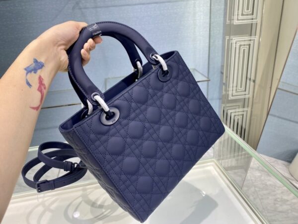 1:1 Replica Medium Lady Dior Bag Dark Blue/White/Black/Beige For Women 9.5in/24cm