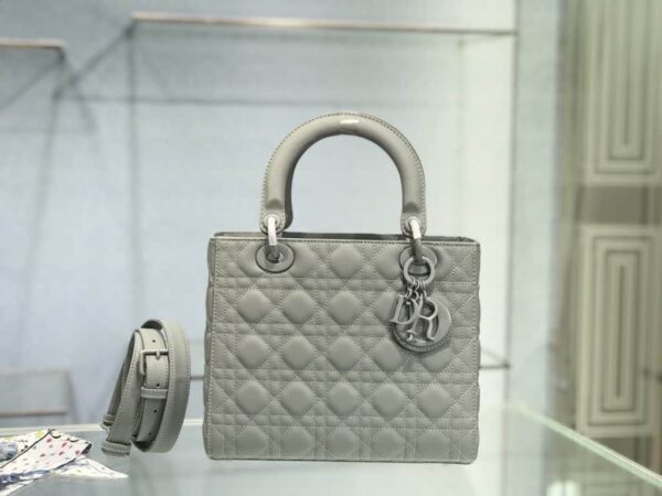 1:1 Replica Medium Lady Dior Bag Dark Blue/White/Black/Beige For Women 9.5in/24cm