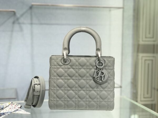 1:1 Replica Medium Lady Dior Bag Dark Blue/White/Black/Beige For Women 9.5in/24cm