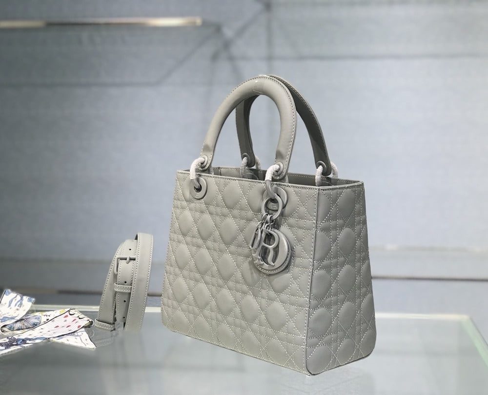 1:1 Replica Medium Lady Dior Bag Dark Blue/White/Black/Beige For Women 9.5in/24cm