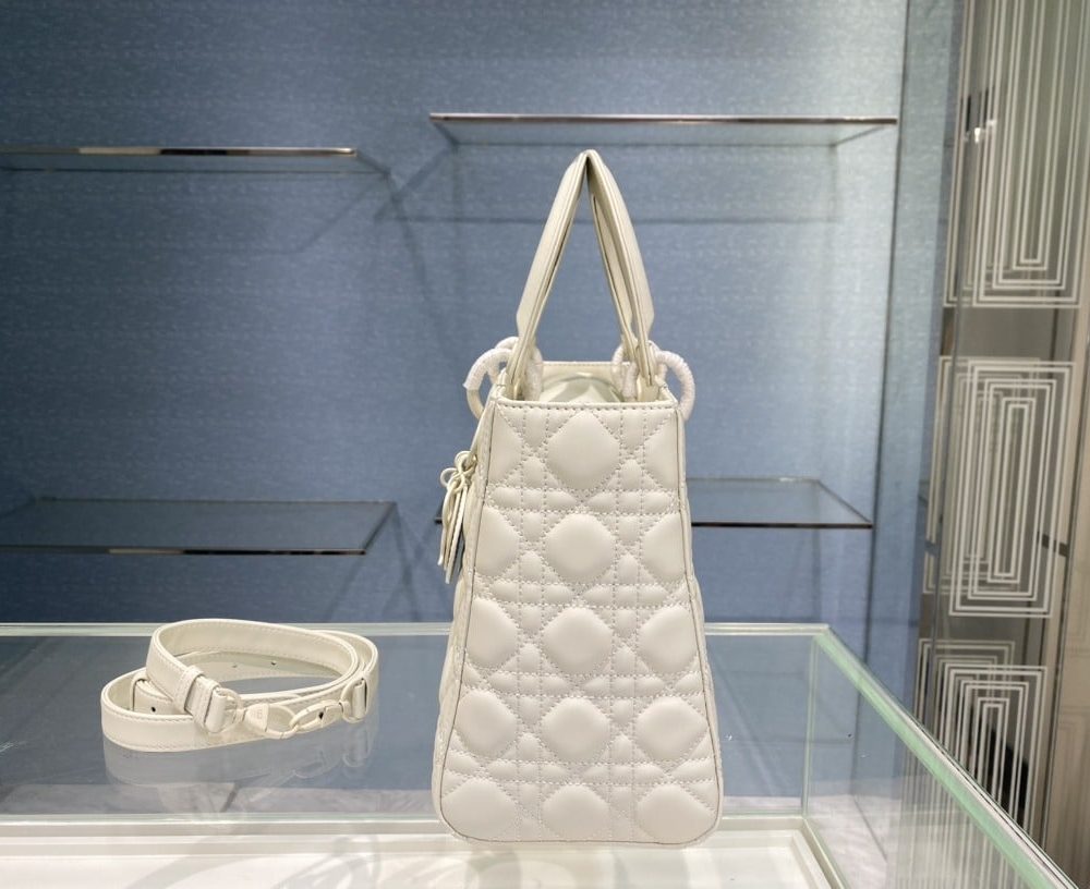 1:1 Replica Medium Lady Dior Bag Dark Blue/White/Black/Beige For Women 9.5in/24cm