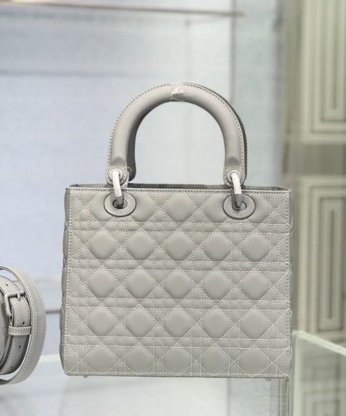 1:1 Replica Medium Lady Dior Bag Dark Blue/White/Black/Beige For Women 9.5in/24cm