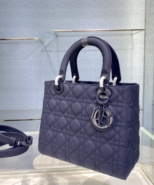 1:1 Replica Medium Lady Dior Bag Dark Blue/White/Black/Beige For Women 9.5in/24cm