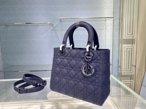 1:1 Replica Medium Lady Dior Bag Dark Blue/White/Black/Beige For Women 9.5in/24cm