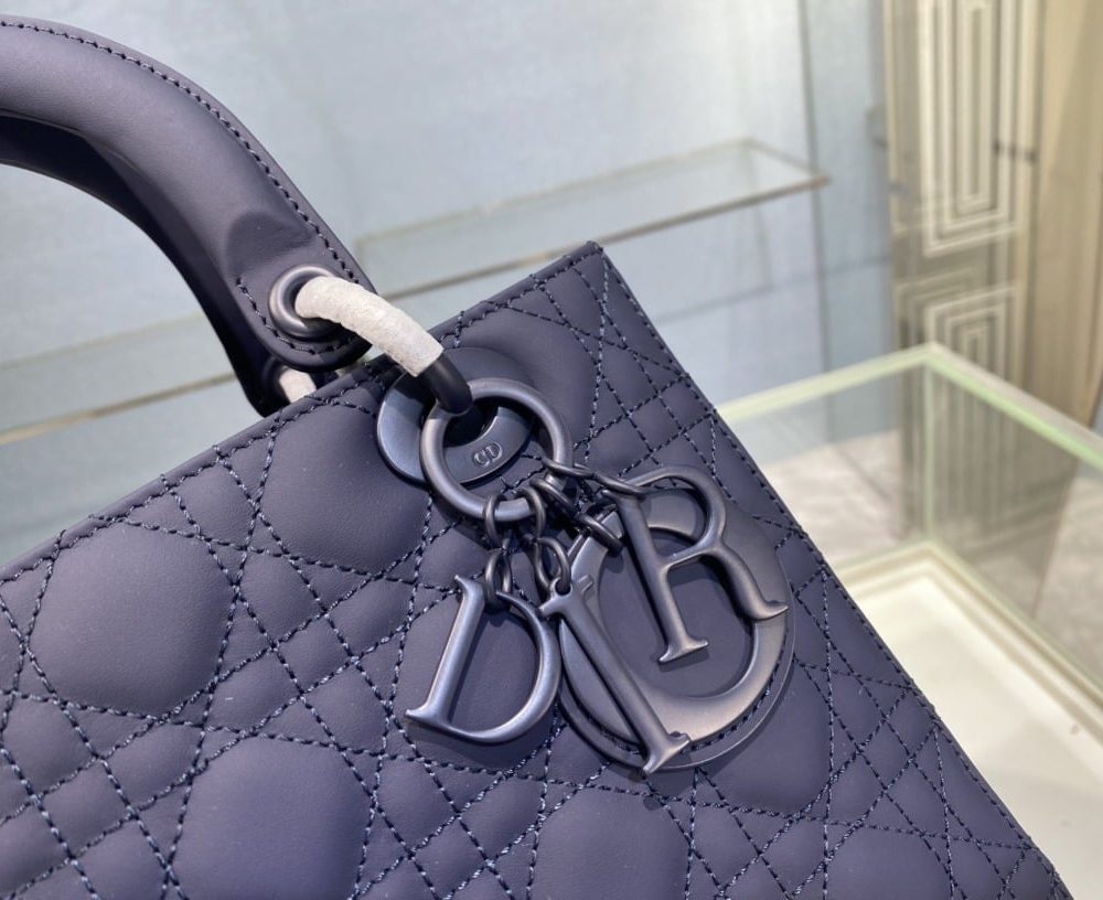 1:1 Replica Medium Lady Dior Bag Dark Blue/White/Black/Beige For Women 9.5in/24cm