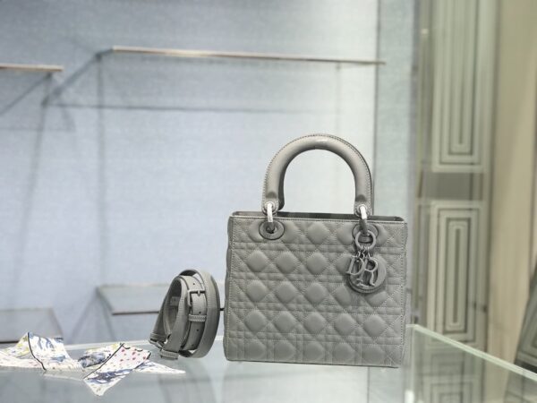 1:1 Replica Medium Lady Dior Bag Dark Blue/White/Black/Beige For Women 9.5in/24cm