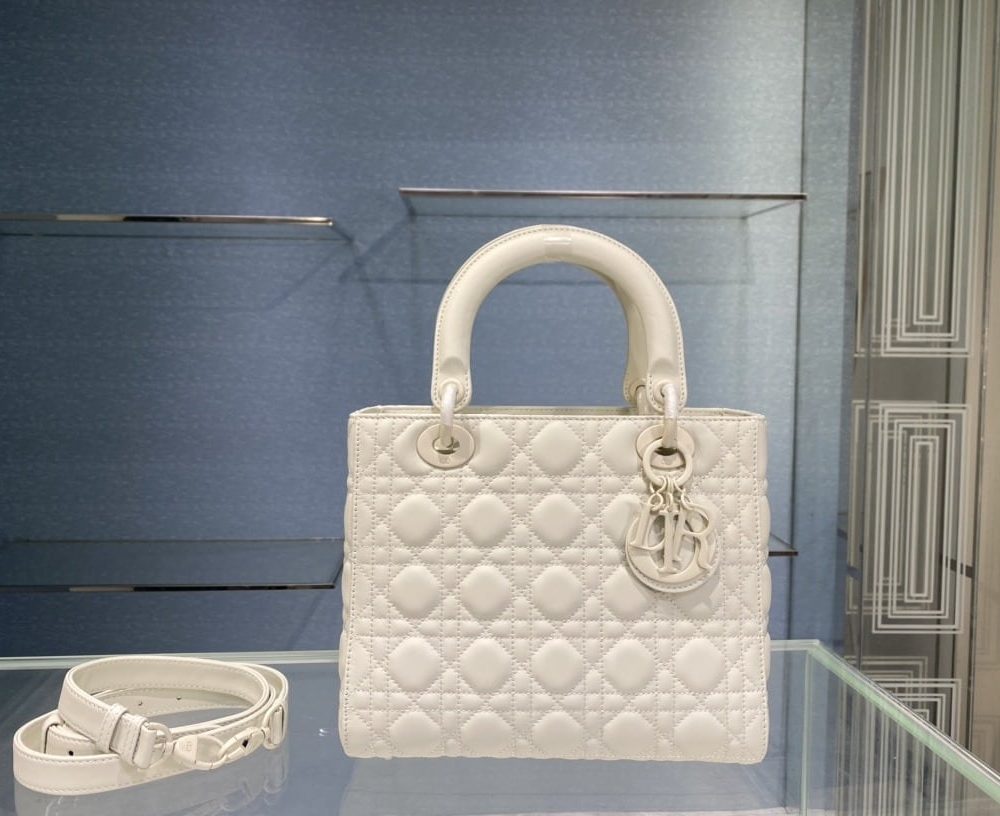 1:1 Replica Medium Lady Dior Bag Dark Blue/White/Black/Beige For Women 9.5in/24cm