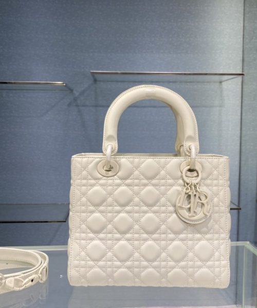 1:1 Replica Medium Lady Dior Bag Dark Blue/White/Black/Beige For Women 9.5in/24cm