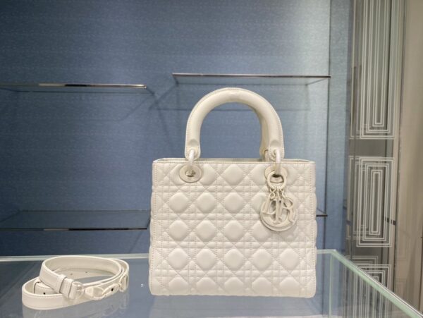 1:1 Replica Medium Lady Dior Bag Dark Blue/White/Black/Beige For Women 9.5in/24cm