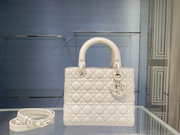 1:1 Replica Medium Lady Dior Bag Dark Blue/White/Black/Beige For Women 9.5in/24cm
