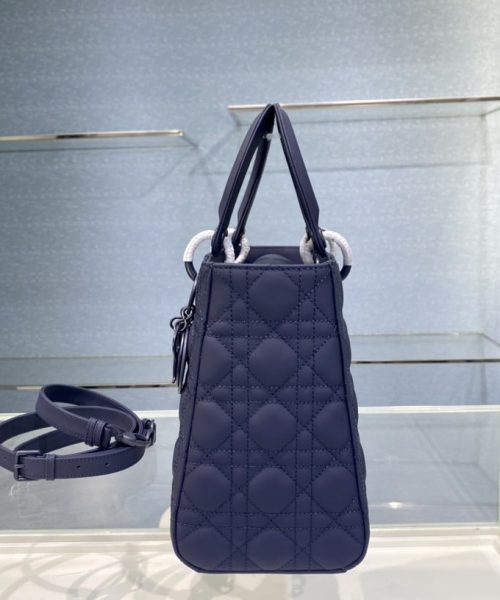 1:1 Replica Medium Lady Dior Bag Dark Blue/White/Black/Beige For Women 9.5in/24cm