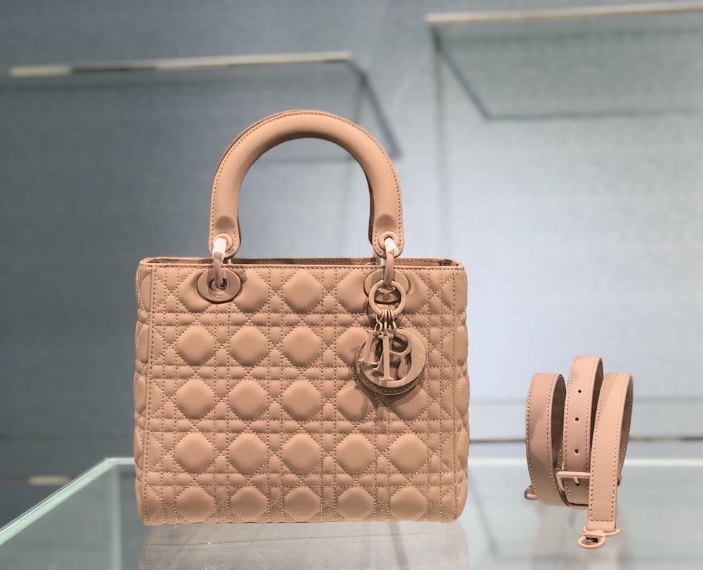 1:1 Replica Medium Lady Dior Bag Dark Blue/White/Black/Beige For Women 9.5in/24cm