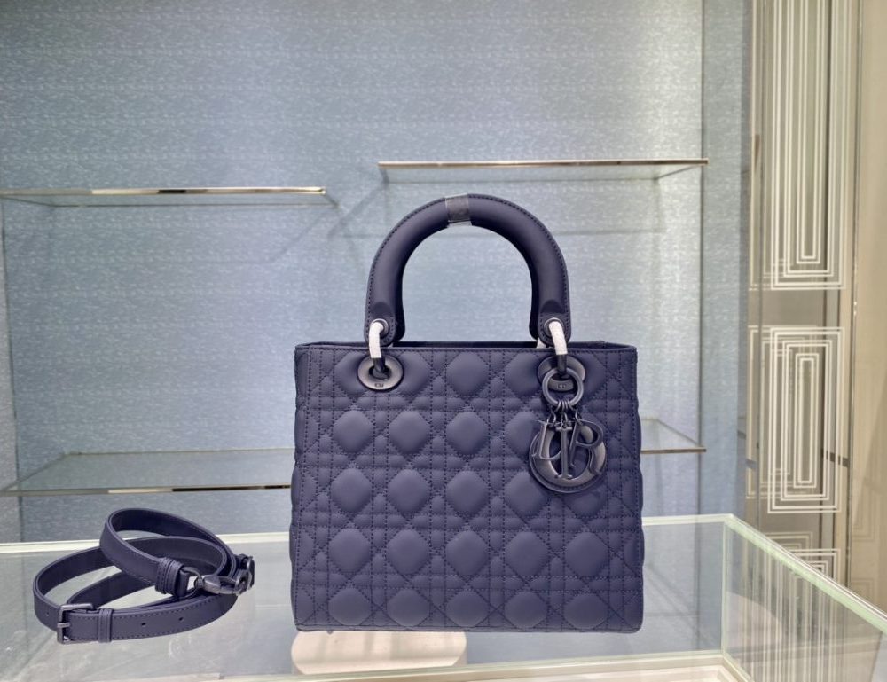 1:1 Replica Medium Lady Dior Bag Dark Blue/White/Black/Beige For Women 9.5in/24cm