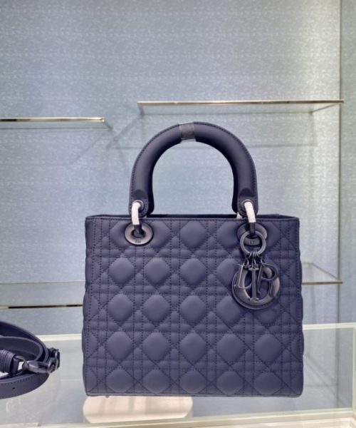 1:1 Replica Medium Lady Dior Bag Dark Blue/White/Black/Beige For Women 9.5in/24cm