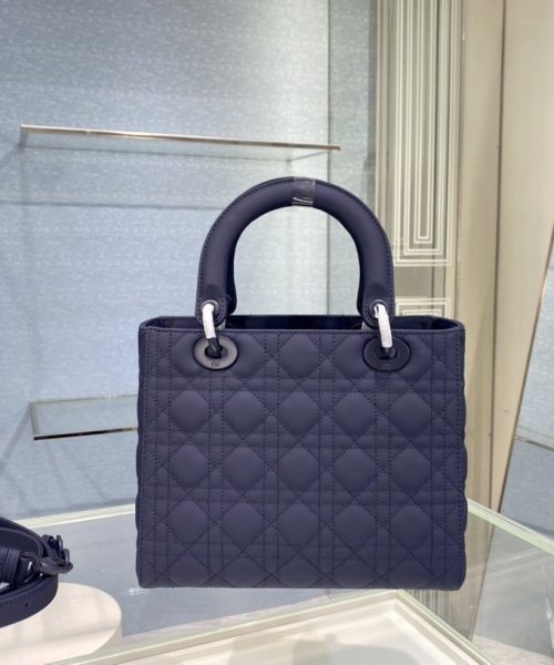 1:1 Replica Medium Lady Dior Bag Dark Blue/White/Black/Beige For Women 9.5in/24cm