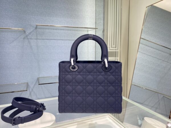 1:1 Replica Medium Lady Dior Bag Dark Blue/White/Black/Beige For Women 9.5in/24cm