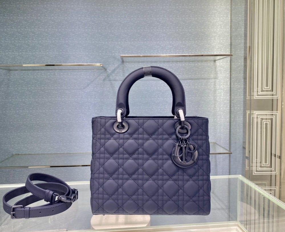 1:1 Replica Medium Lady Dior Bag Dark Blue/White/Black/Beige For Women 9.5in/24cm