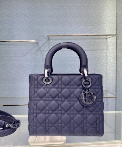 1:1 Replica Medium Lady Dior Bag Dark Blue/White/Black/Beige For Women 9.5in/24cm
