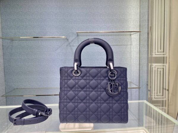 1:1 Replica Medium Lady Dior Bag Dark Blue/White/Black/Beige For Women 9.5in/24cm
