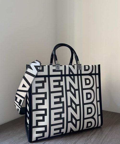 1:1 Replica Medium Sunshine Shopper Bag Black And White For Women 13.5in/ 35cm