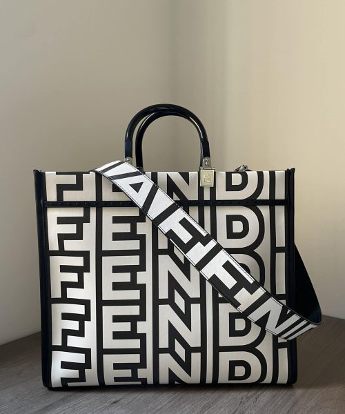 1:1 Replica Medium Sunshine Shopper Bag Black And White For Women 13.5in/ 35cm