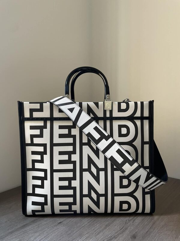 1:1 Replica Medium Sunshine Shopper Bag Black And White For Women 13.5in/ 35cm