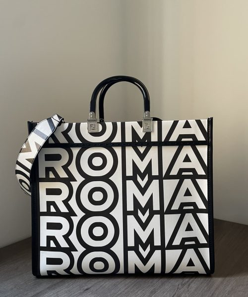 1:1 Replica Medium Sunshine Shopper Bag Black And White For Women 13.5in/ 35cm