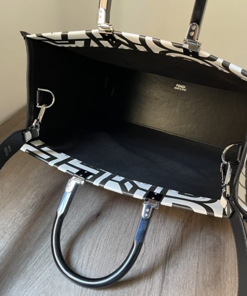 1:1 Replica Medium Sunshine Shopper Bag Black And White For Women 13.5in/ 35cm